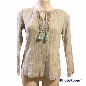 J. Jill blue boho peasant style striped embroidered blouse